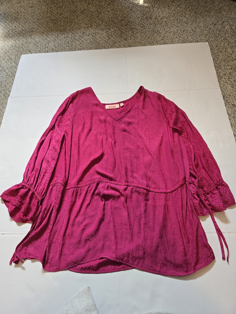 EVRI Magenta V-Neck Peasant Blouse
